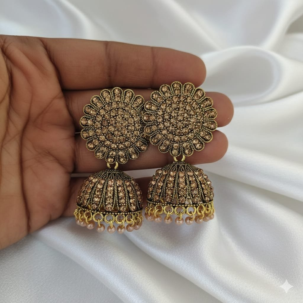 Royal Antique Kundan Jhumka Earrings with Pearl Drops